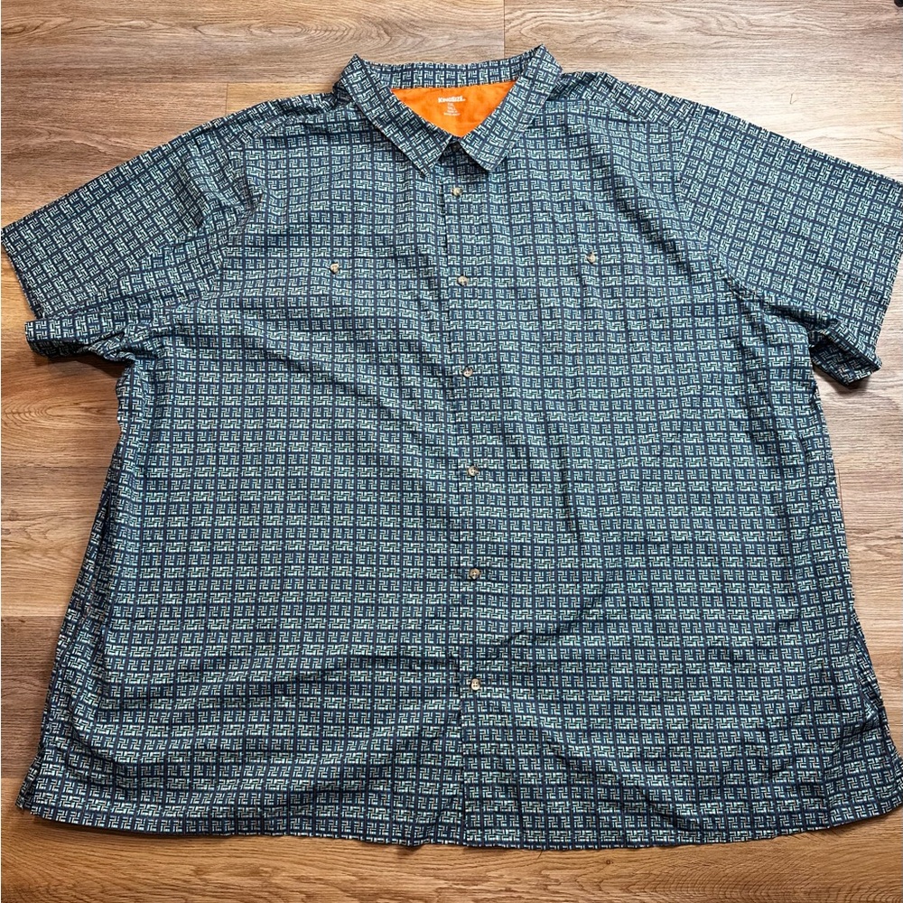King Size Shirt 7XL Big & Tall Geometric Blue Teal Short Sleeve Button Down